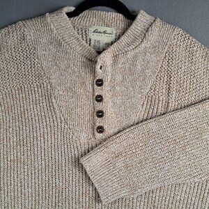 Eddie Bauer Men's Vintage Size L 100% Cotton Chunky Knit Tan Sweater Pullover